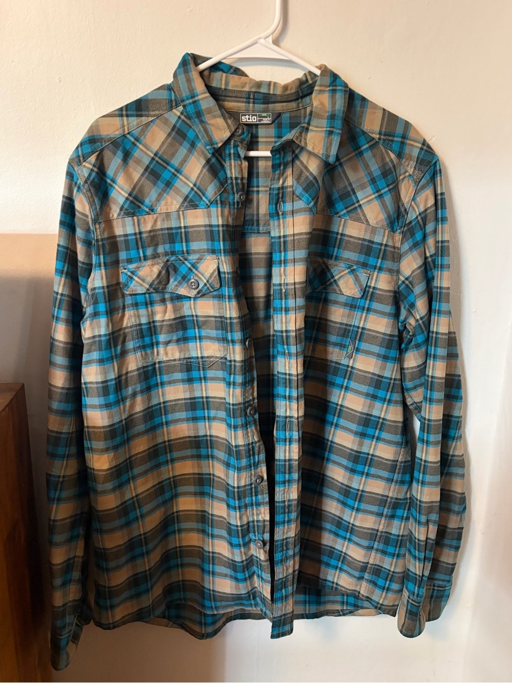 Stio Blue & Tan Plaid Lightweight Flannel